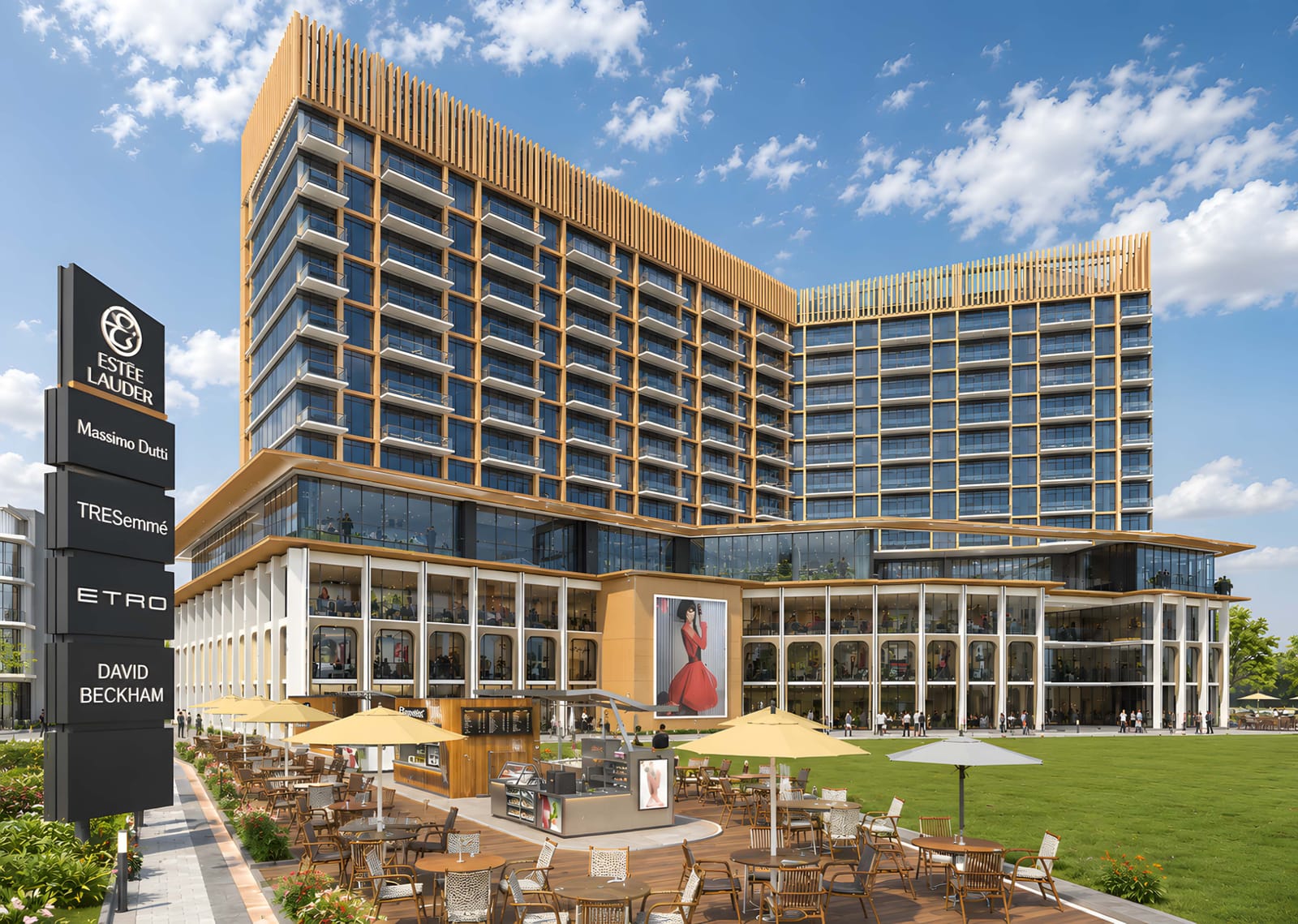 Commercial block with alfresco dining, artist's impression (brand names shown are illustrative)