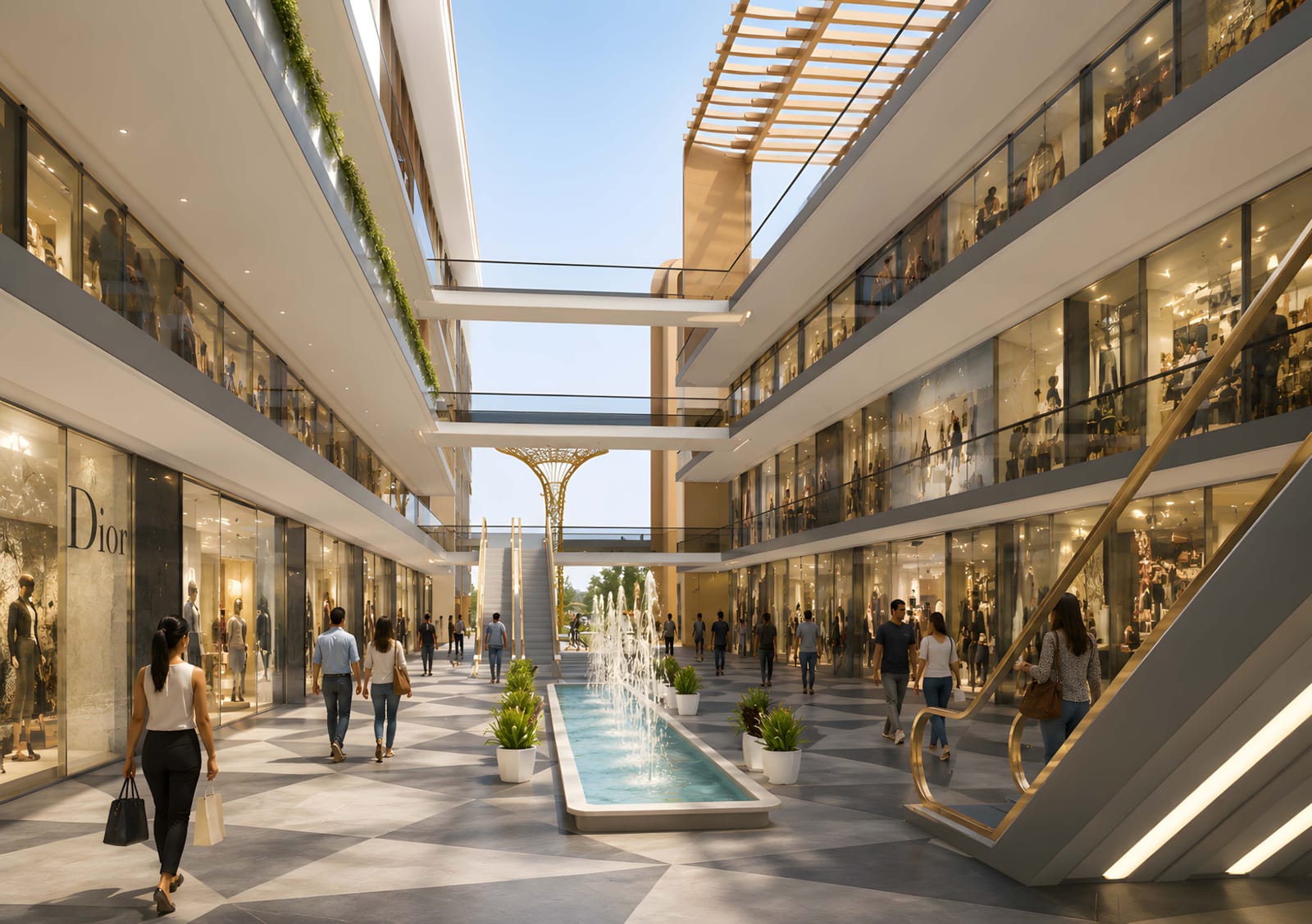 Inside the retail high street, artist's impression (brand names shown are illustrative)
