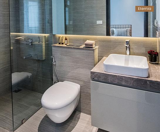 Washroom, sample 3 BHK residence, Eternia & Enigma
