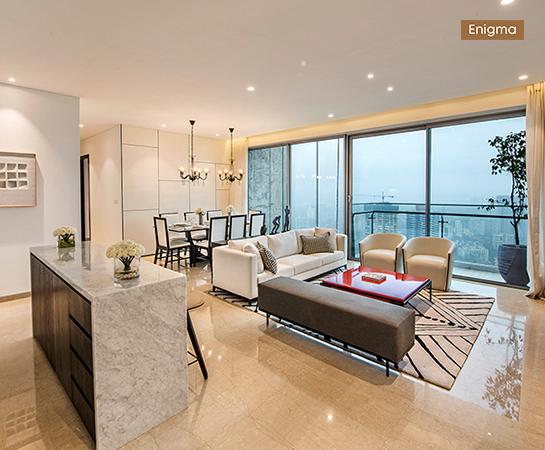 Living and dining area, sample 3 BHK Grande, Enigma