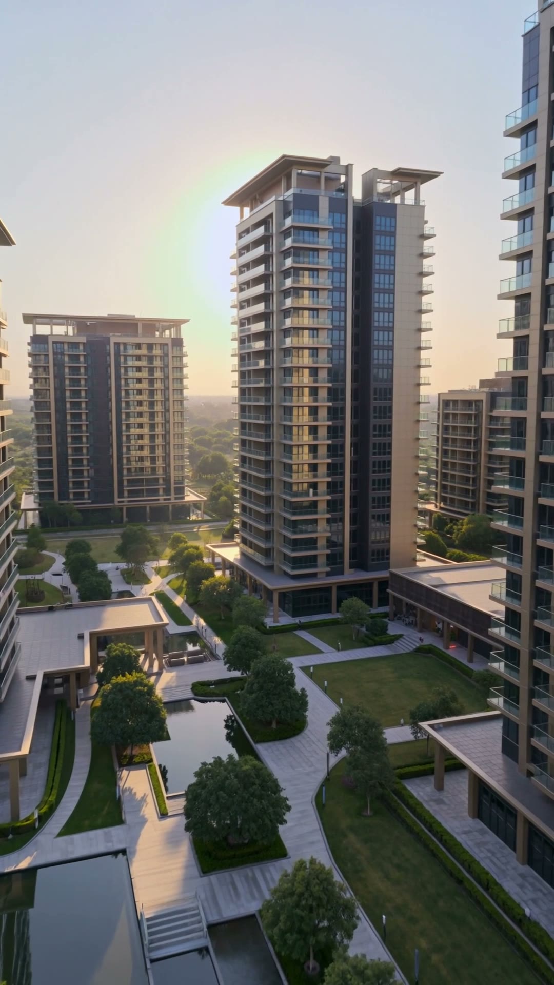 Premium towers in landscaped gardens — conceptual visualisation, not the actual project