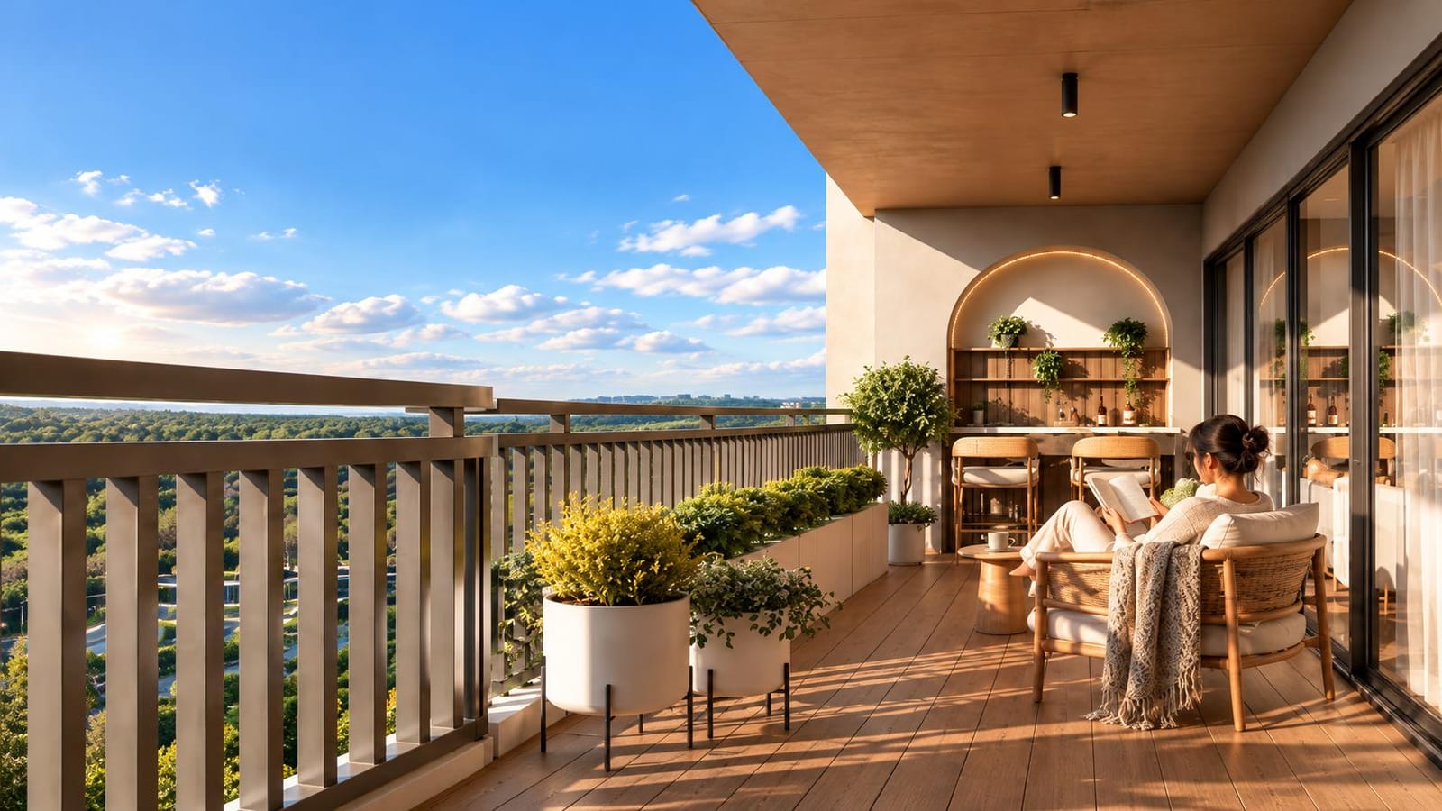 Balcony off the living room, 3 BHK — artist's impression