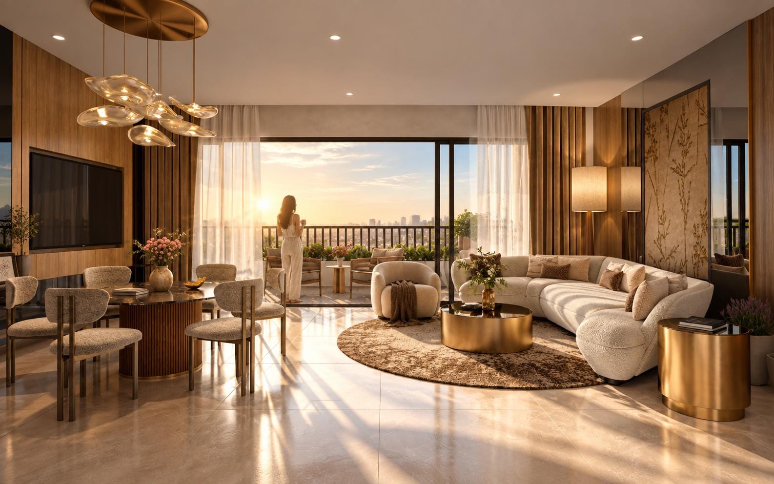 Living and dining room, 3 BHK — artist's impression